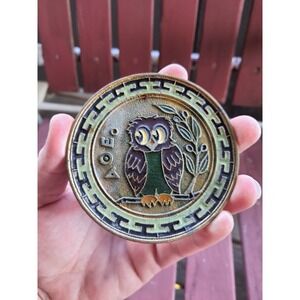 Vintage Greek Athena Owl Bronze Wall Plate Medallion AOE Alpha Theta Epsilon